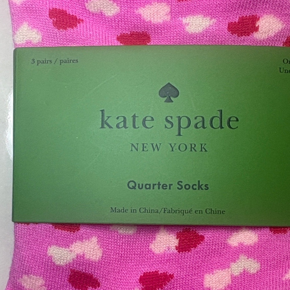 💕Kate Spade 3 Pairs Pink Socks with Heart Design Grey solid, White